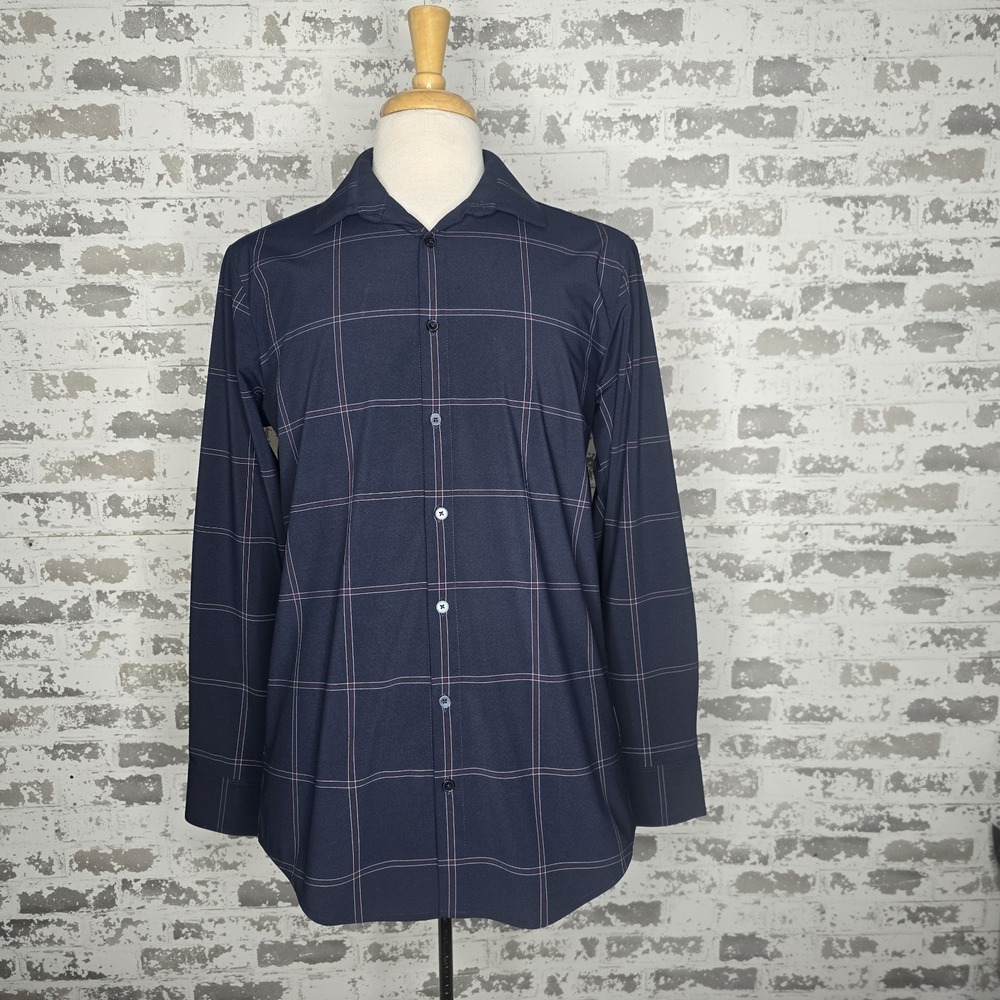 Mizzen‎ + Main Leeward Shirt Mens Size Medium Trim Fit Performance Blue Plaid